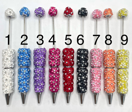 Diy beadable flower pen ornaments with rhinestones