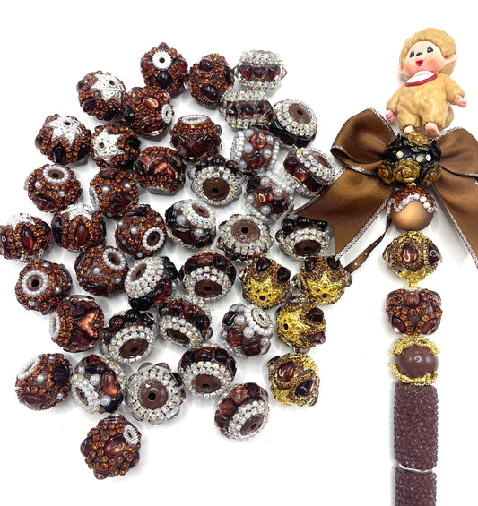 DIY beaded beadable fancy beads deep brwon color random mix