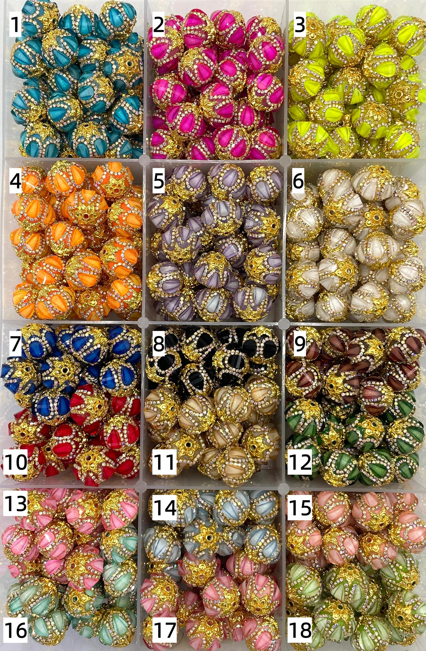 Fancy Beads Golden and silver colors Golden gasket spacers Rhinestone Golden Chain lantern Pumpkin beads Random Mix 18mm