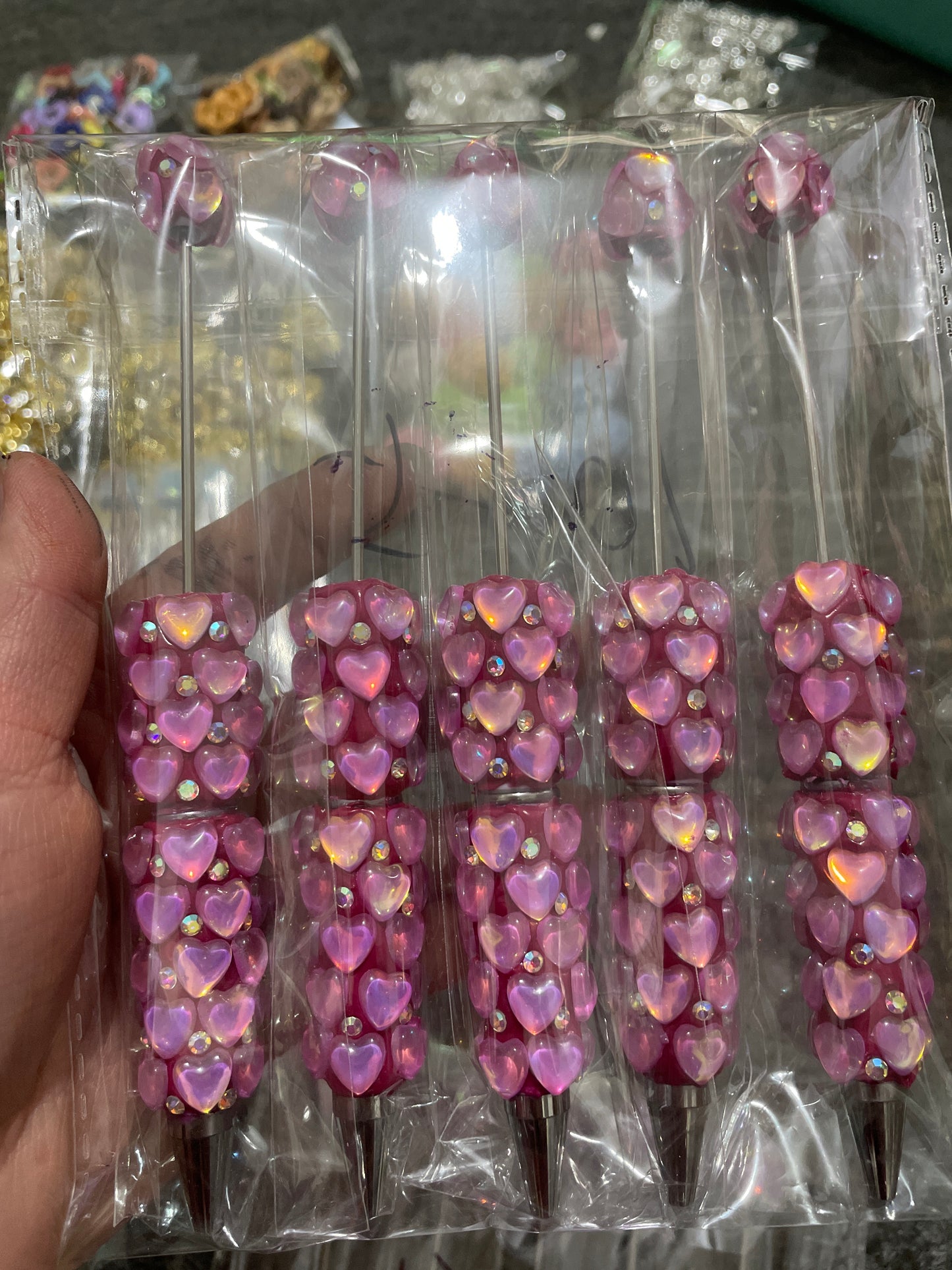 DIY PENS BEADED BEADABLE PENS WITH HEART SHAPE STONE ,COLORED