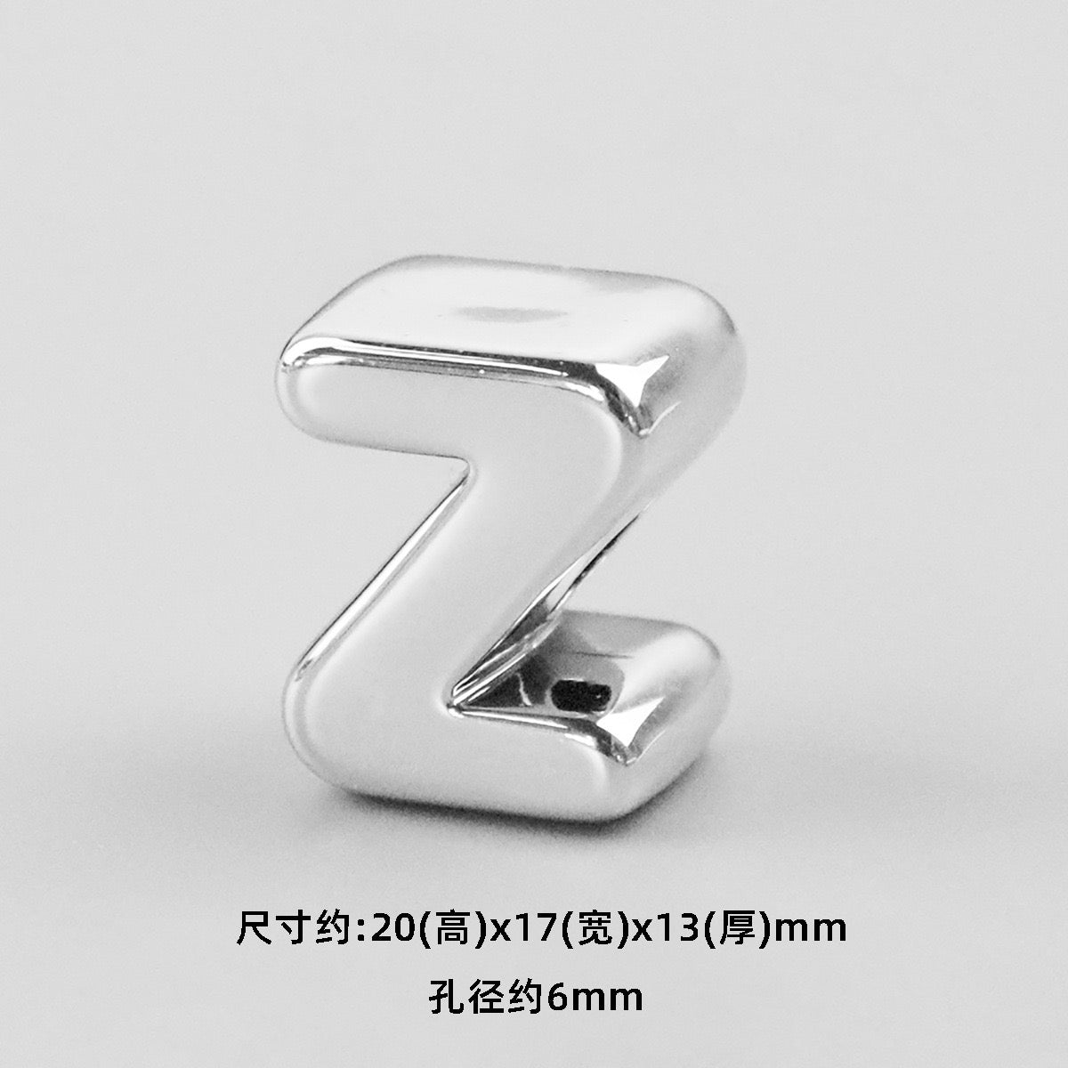 beaed beadable acrylic letter diameter :6mm (approimately H: 20mm  W:16mm T:13mm)