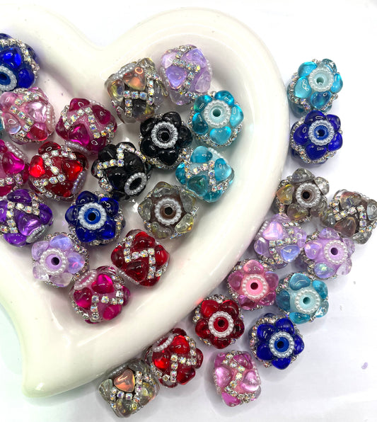 diy fancy bead fancy crystal heart ornament with rhinestone chain and pearl colored random mix