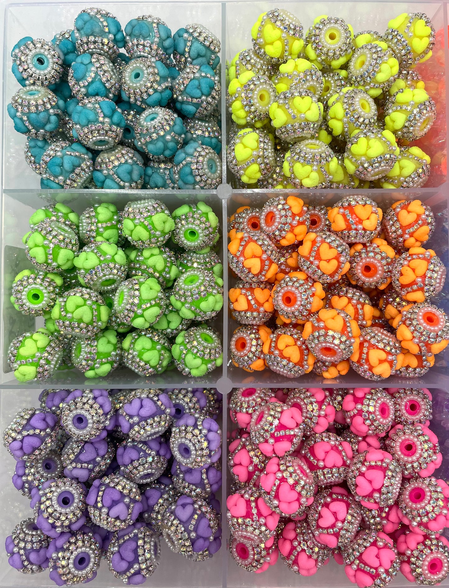 neon bead heart bead with silver rhinestone fancy Beads