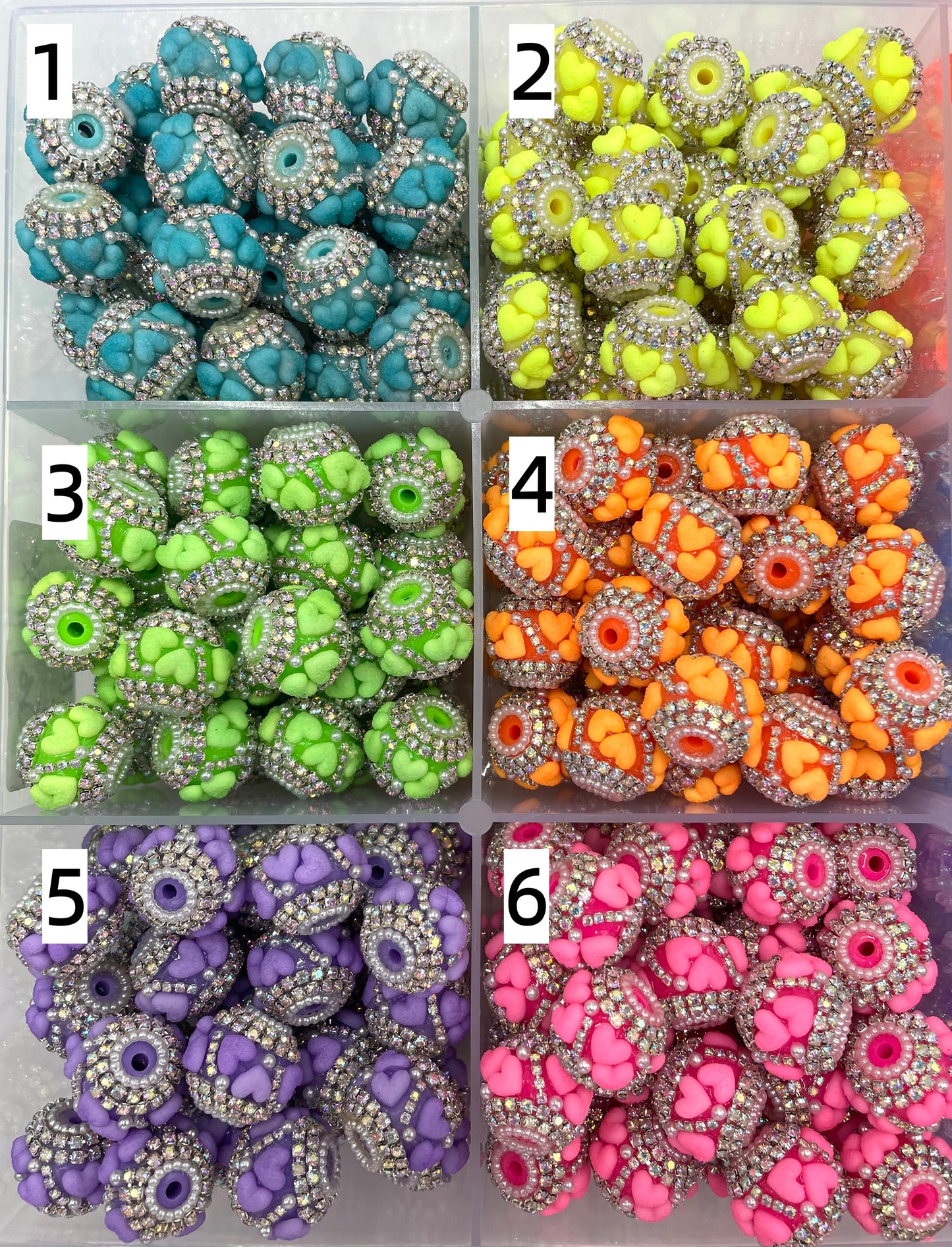 neon bead heart bead with silver rhinestone fancy Beads