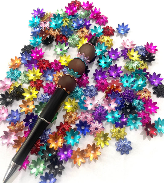 metallic spacer leaves spacer flower spacer bead cap colored colorful diy beads beadable beads rand mix 14mm