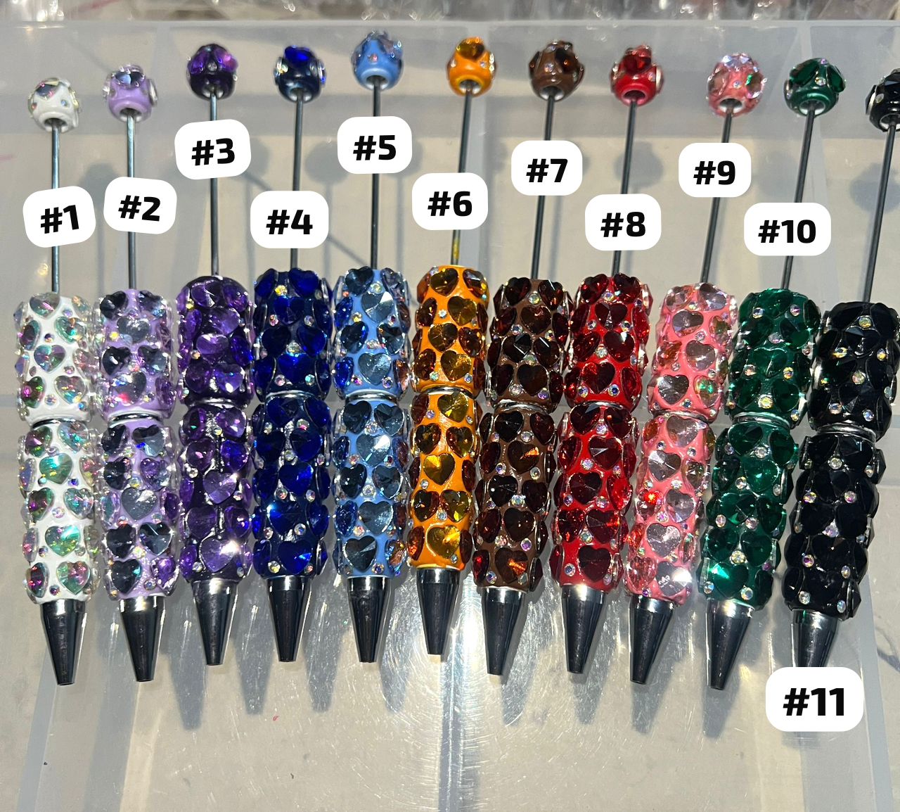 diy with beaded beadable fancy pens with crystal heart ,colored ,random mix