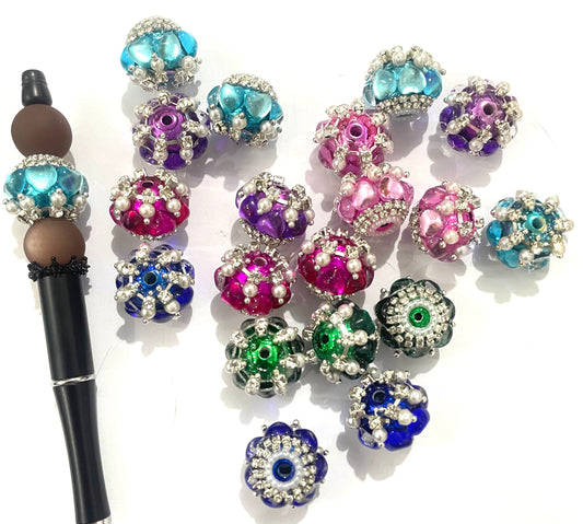 fancy bead acrylic uv base bead ornaments with pearl and colorful stone rhinestone chain diy bead random mix