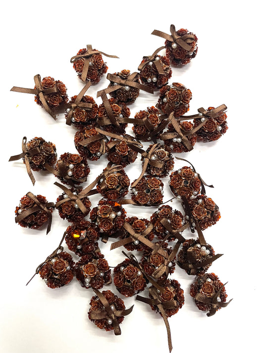 Soft flower beads with fabric bow and rhinestone heart