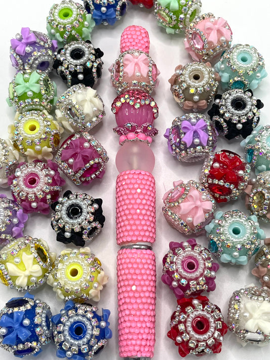 Fancy Beads bow Rhinestone Chain Oval shape Mirror Glass Beads Pearl gasket Spacers Beads Random Mix 18mm