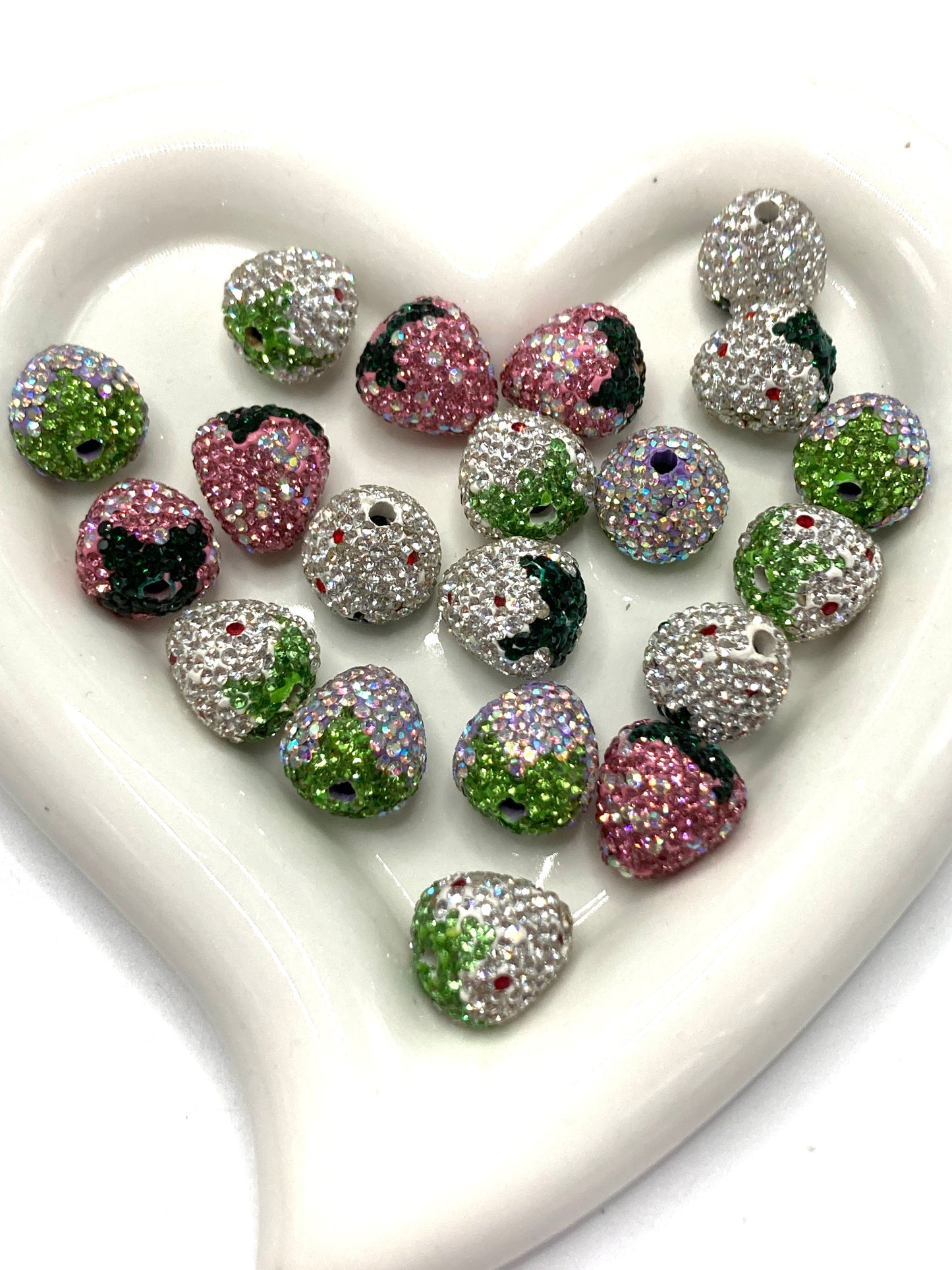 Strawberry Clay Beads  And  Rhinestones,Random Mix,16mm by 20mm