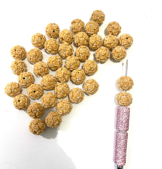 flower bead with rhinestone brown rose flower beads