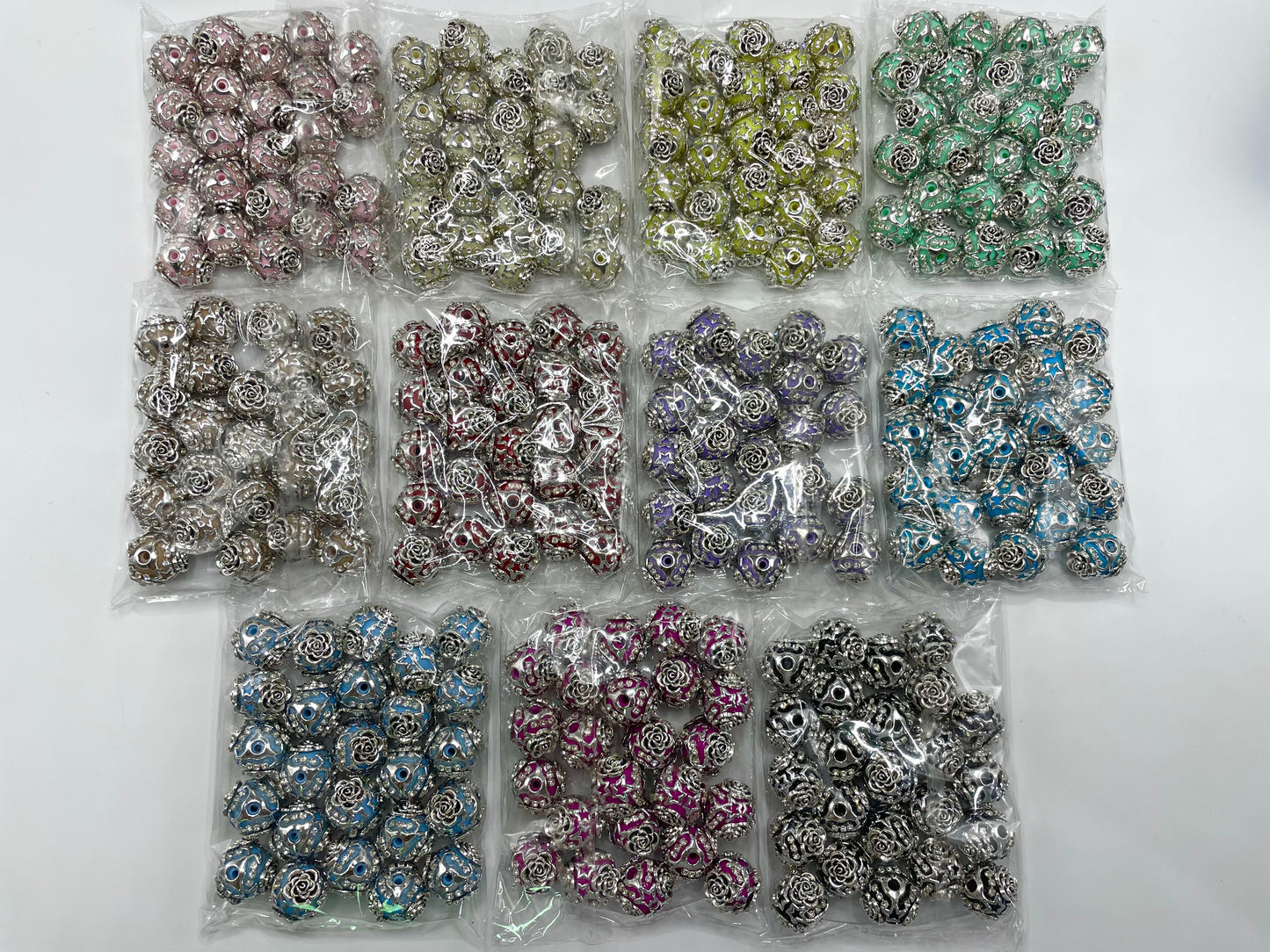 Metal metallic Fancy Bead Flower Bead Gold  Rose Flower bead Rhinestone Chain With Colored Acrylic Beads,Random Mix,20mm