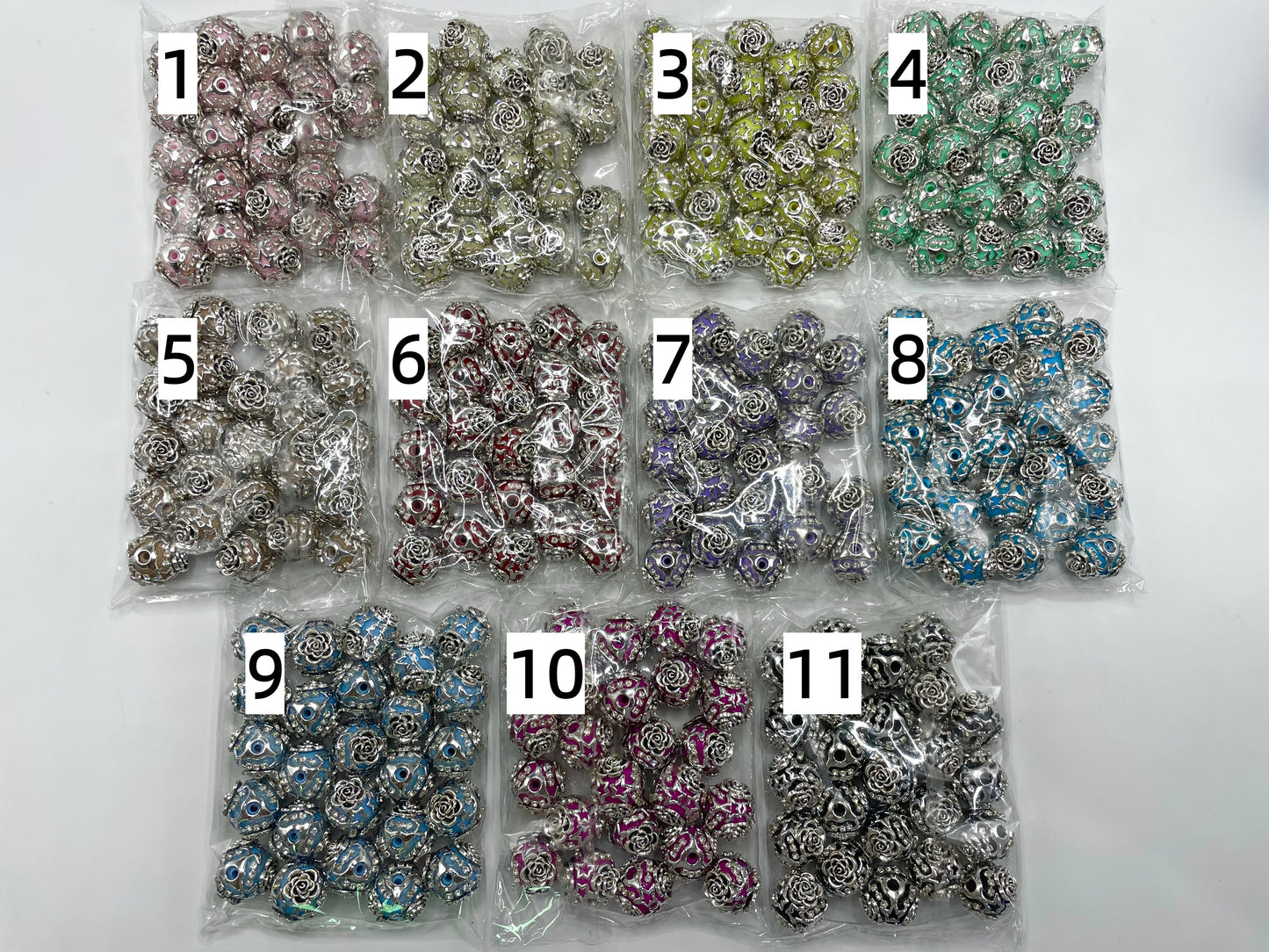 Metal metallic Fancy Bead Flower Bead Gold  Rose Flower bead Rhinestone Chain With Colored Acrylic Beads,Random Mix,20mm