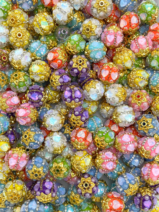 Fancy Beads Acrylic metal washer with heart beads Medieval-style beads Random Mix