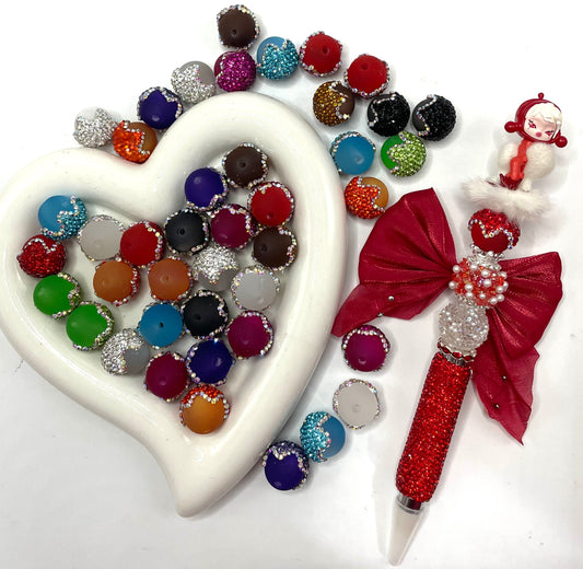 fancy bead fancy acrylic matte cat eye drip bead ornaments with clay rhinestion cap colored ,random mix