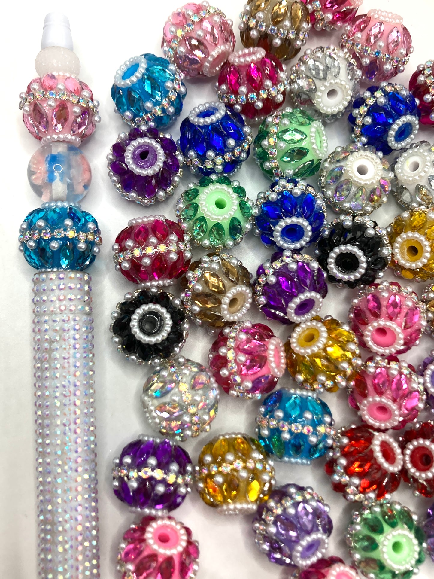 Fancy Beads mirror Rhombic glass Silver chain Pearl bubbles Pearl gasket Random Mix 19mm