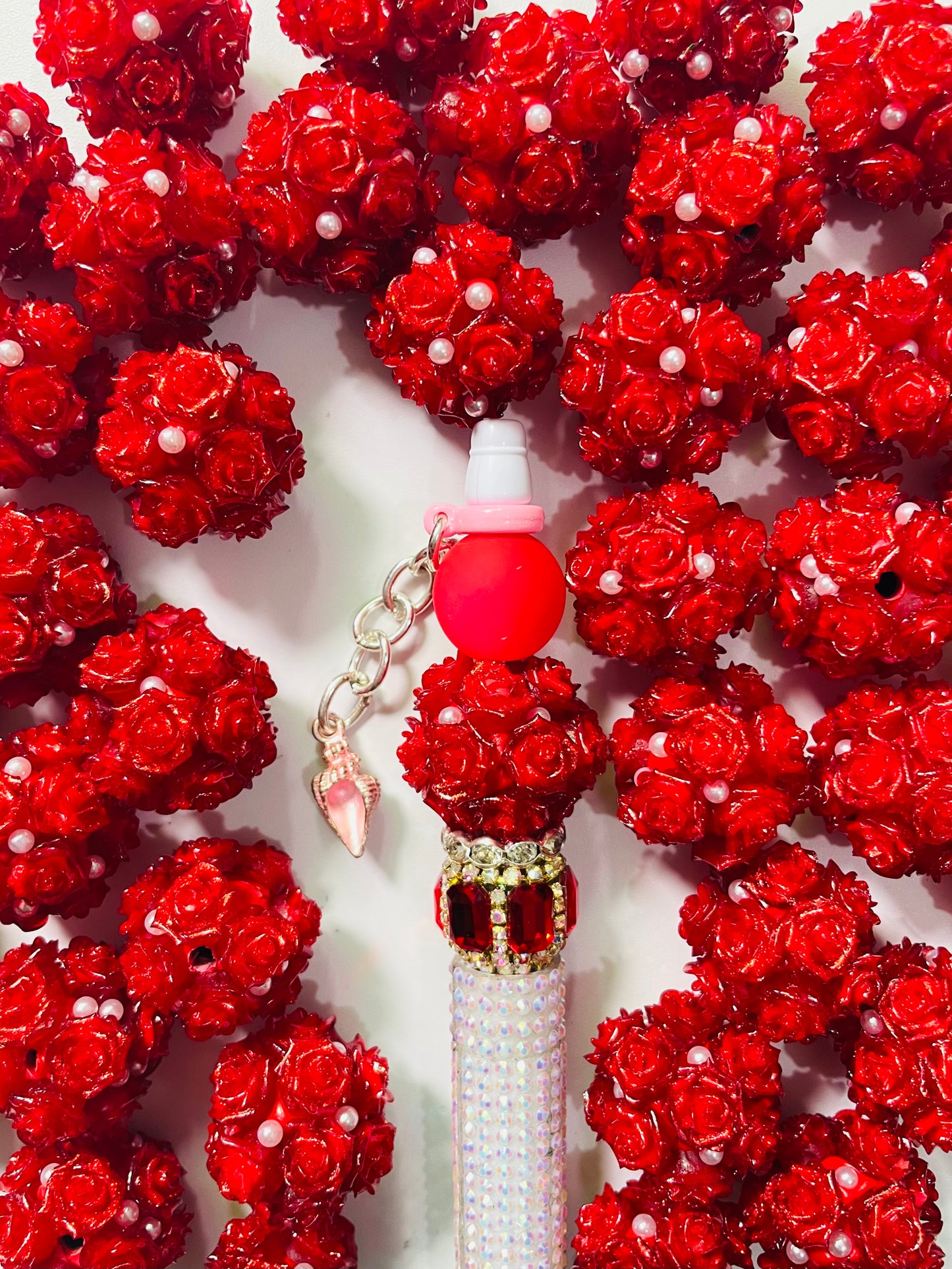Rose bead Red rose flower Pearl Clay beads