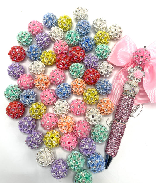 Beaded beadable fancy Beads Three leaf colored flower beads with Rhinestonein the middle acrylic Beads,Random Mix