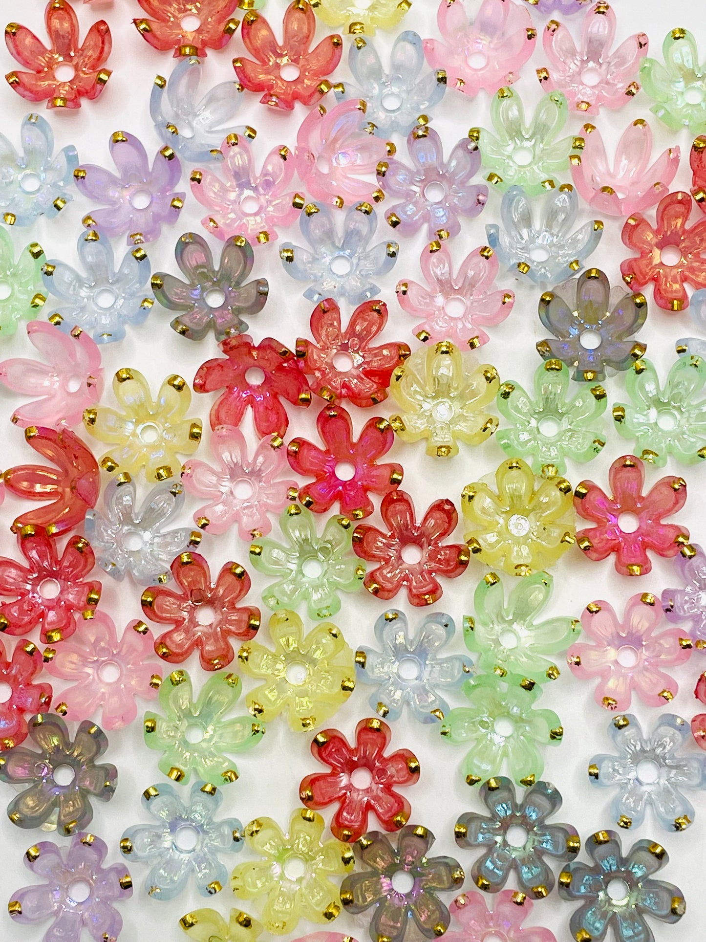 Plastic Bright Flowers Round Edge Spacers Acrylic,Random Mix,18mm