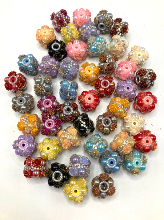 Fancy flower Beads with Pearl Bubble rhinestones Chain Rose bead jewelry Pearl gasket Gold leaf petals Random Mix