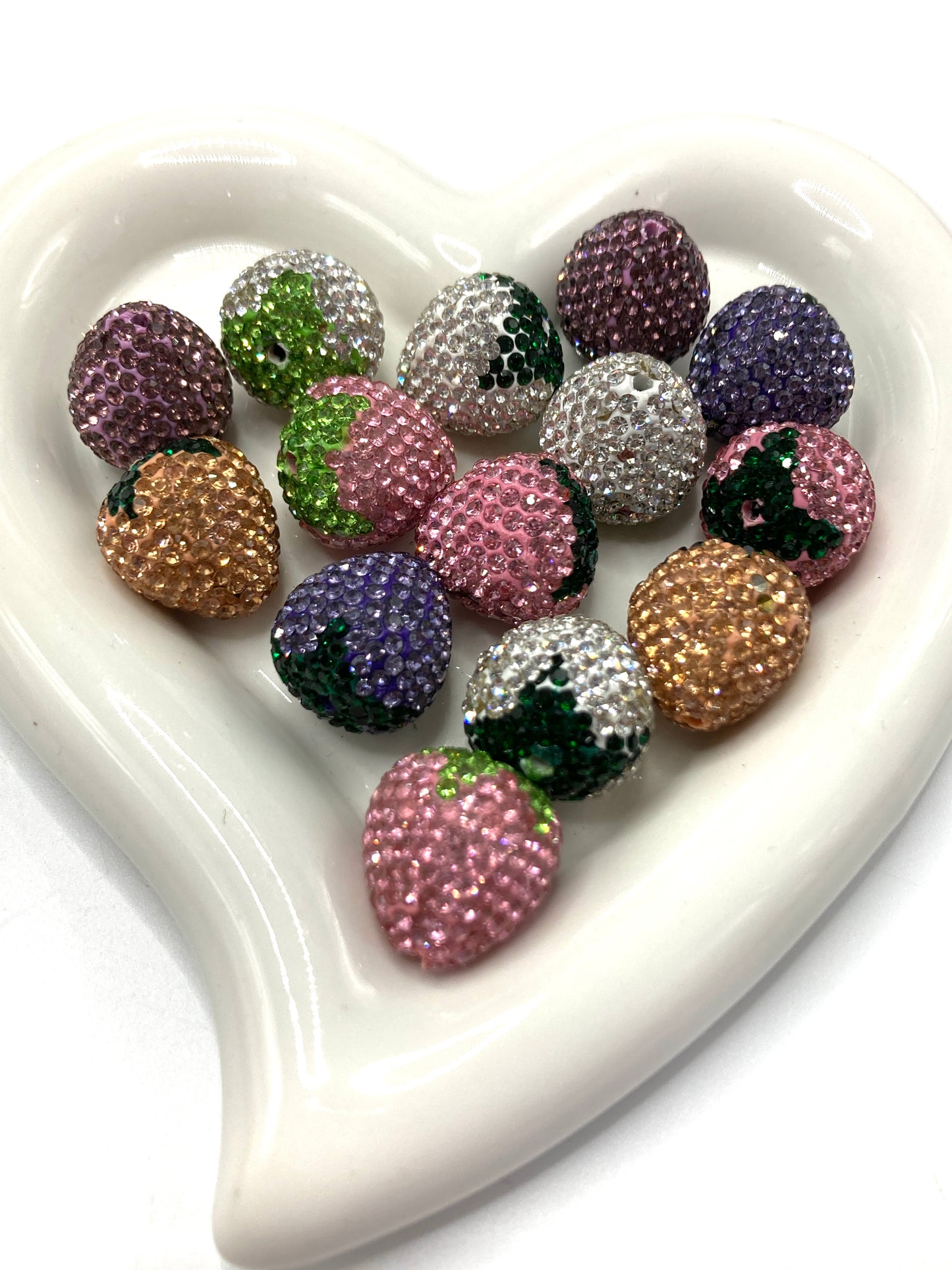 Strawberry Clay Beads  And  Rhinestones,Random Mix,16mm by 20mm