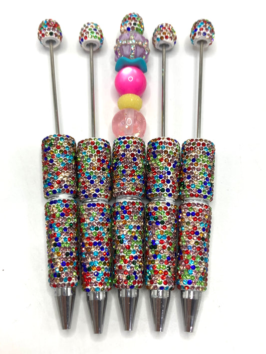 DIY Clay pen Colored rhinestones Rainbow color scheme Neon color scheme AB