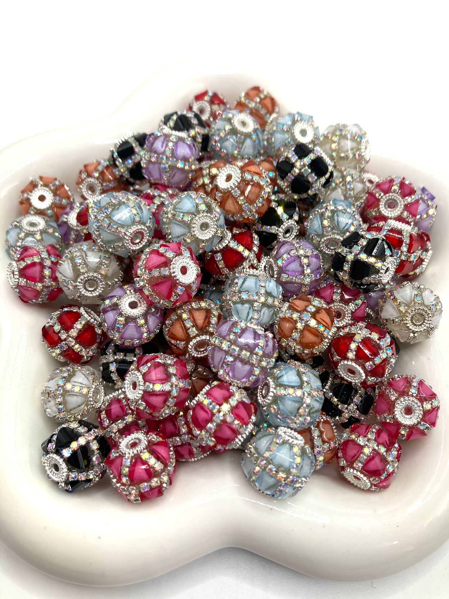 Fancy Beads mirror Heart rhinestone beads Chain and pearl gasket acrylic beads Random Mix