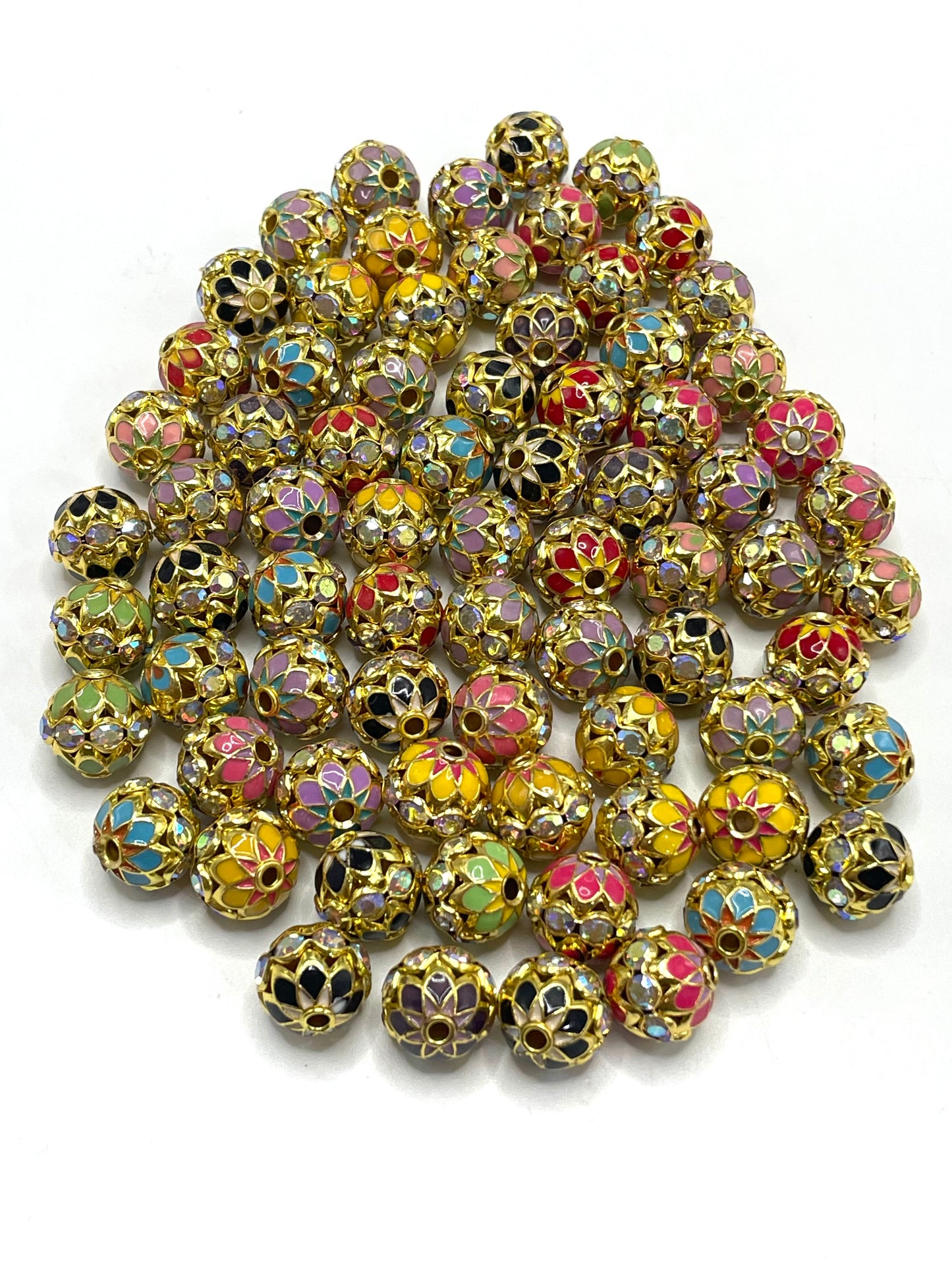 Metal hand-painted beads Painted beads Metal spacer beads Gold and silver patterned beads Random Mix 10mm