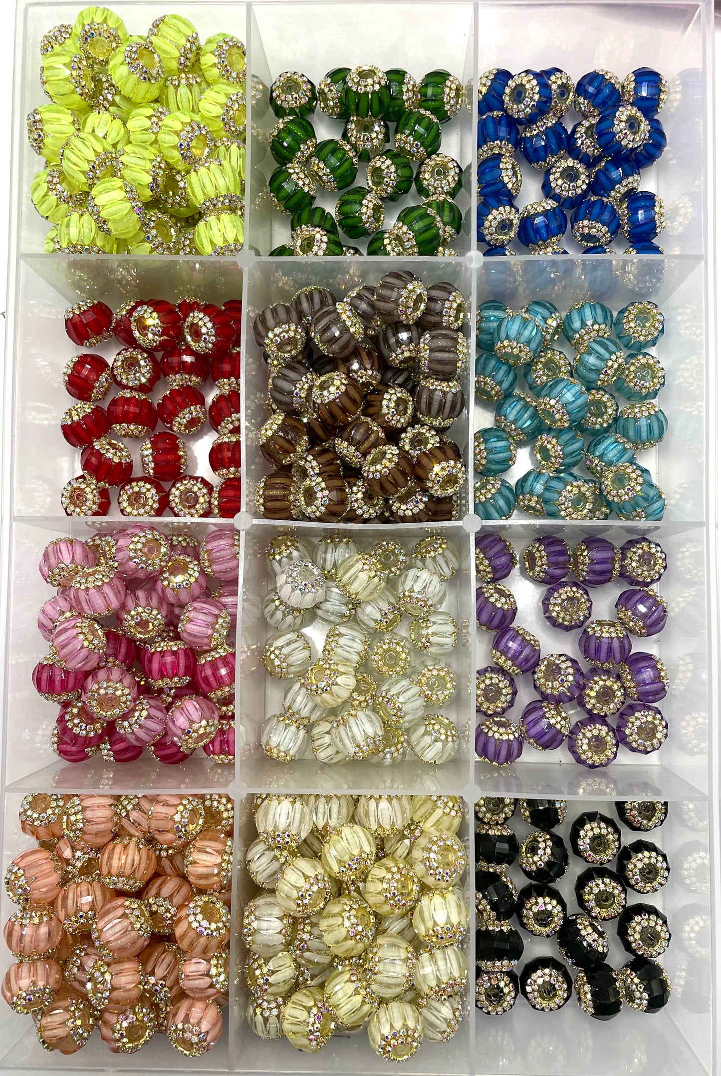 Diy beaded beadable fancy lantern beads ornament with rhinestone gold color chain,random mix