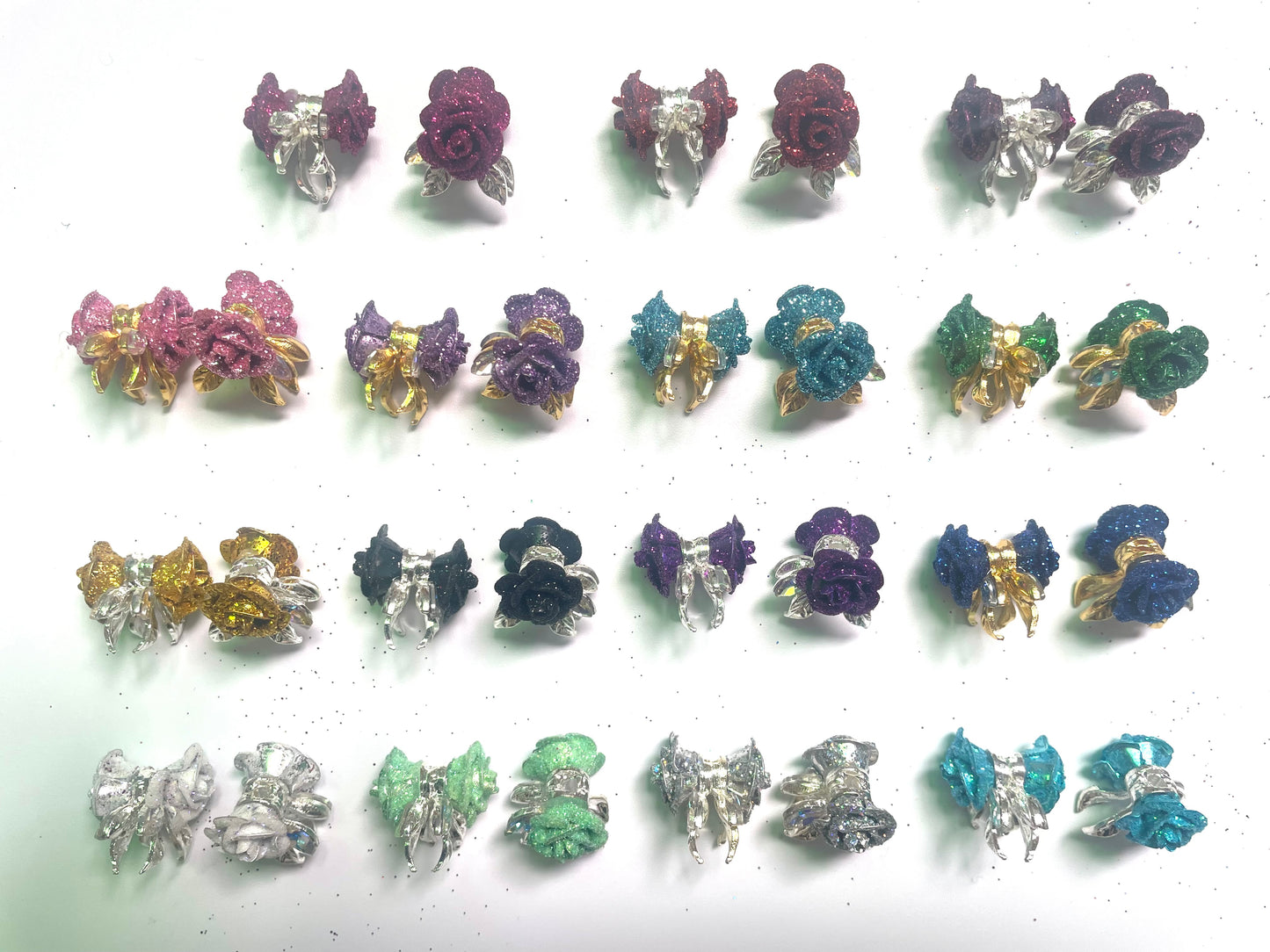 alloy metallic fancy rose flower with the glitter on petal fancy beads ,colored