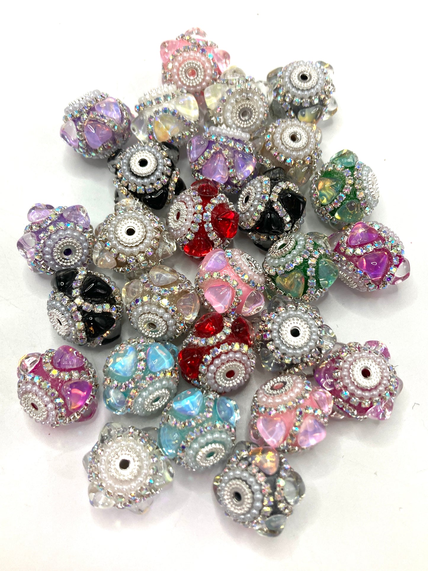Fancy Beads Heart Chain Pearl gasket Transparency Mocha color Metal gasket Beads Random Mix