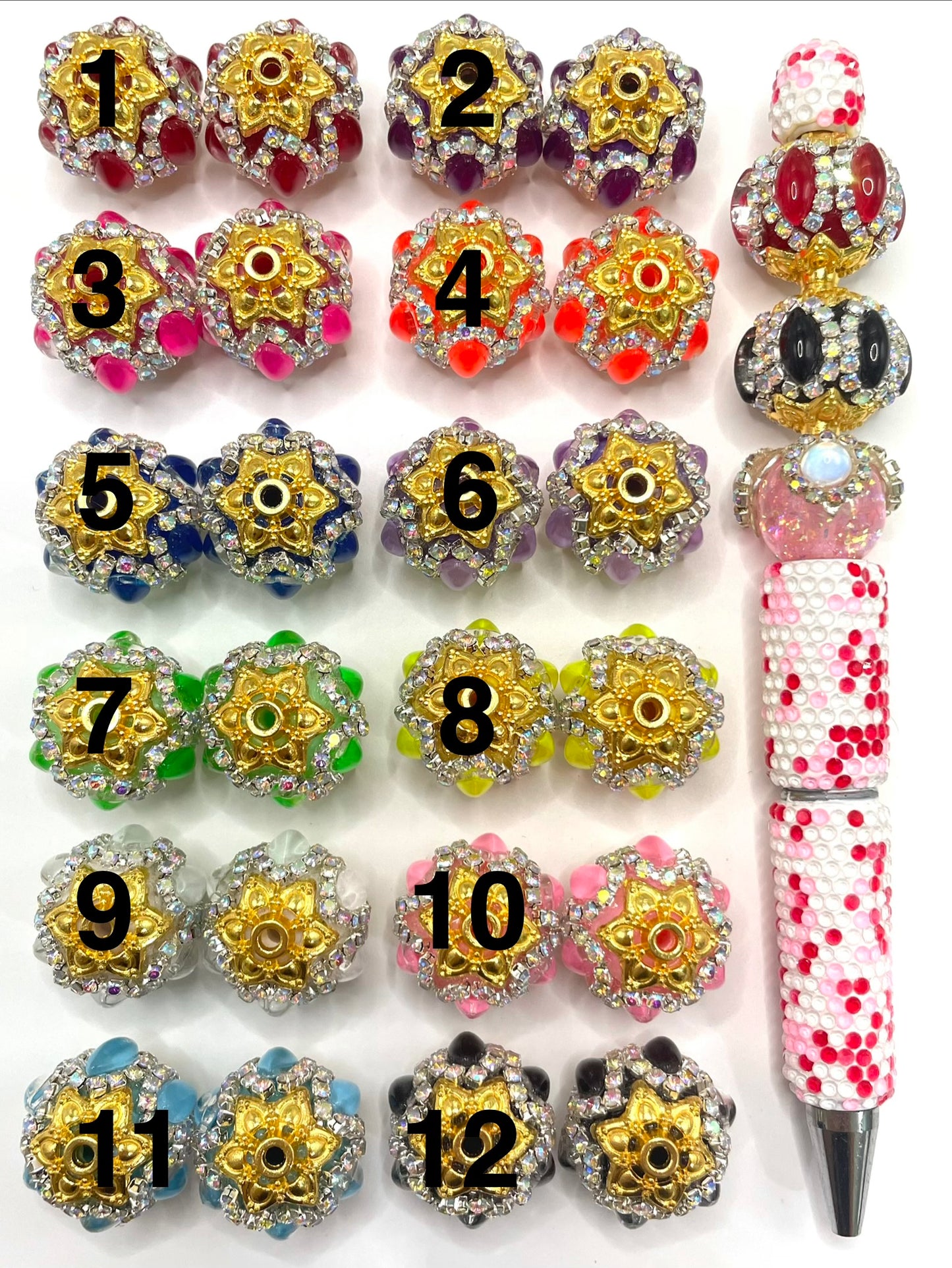 DIY beaded beadable fancy beads ornament with horse eyes stone and metal golden bead cap rhinestone chain ,random mix