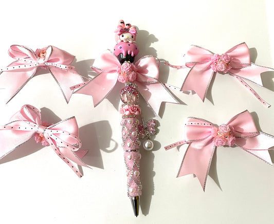 Bow bead -Diy with beaded beadable textile silk touching fancy bow bead ornaments with rhinestone and pearl