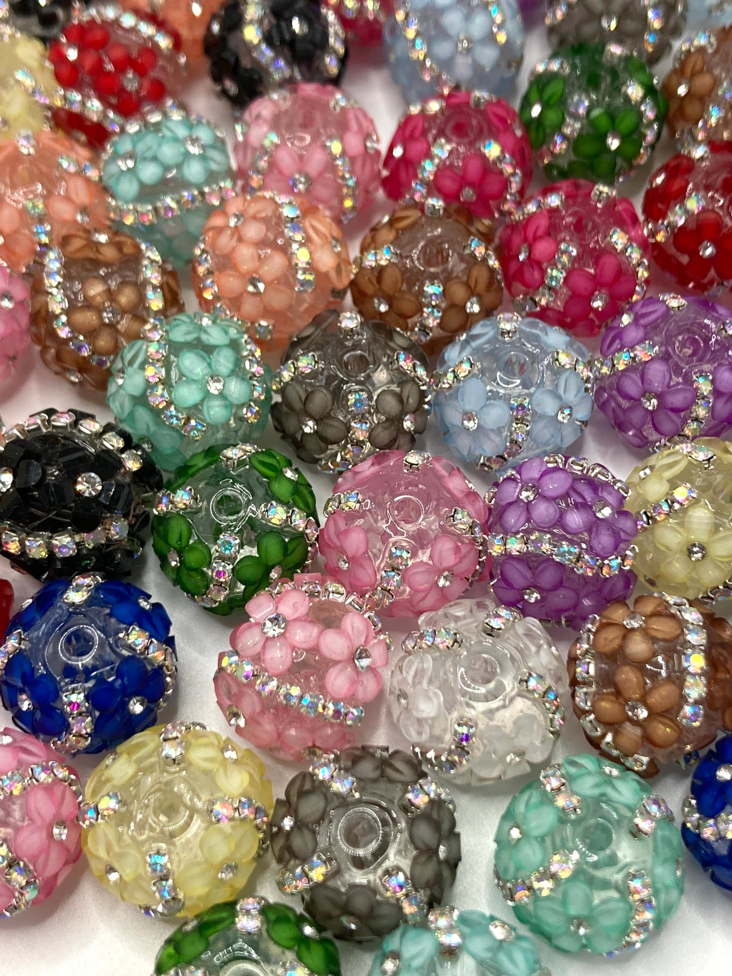 3d flower bea d with rhinestone fancy bead Inclined chain style Random Mix 16mm