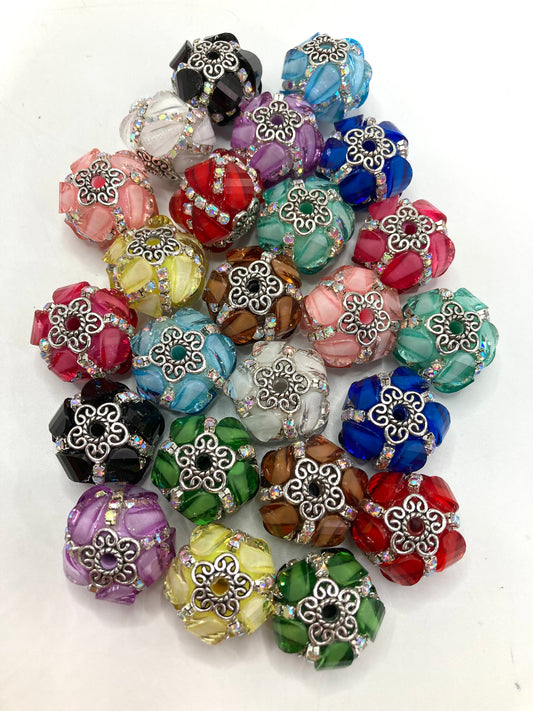 Fancy Beads lantern Pumpkin beads rhinestone Chain beads with metal bead cap flower gasket Beads Random Mix