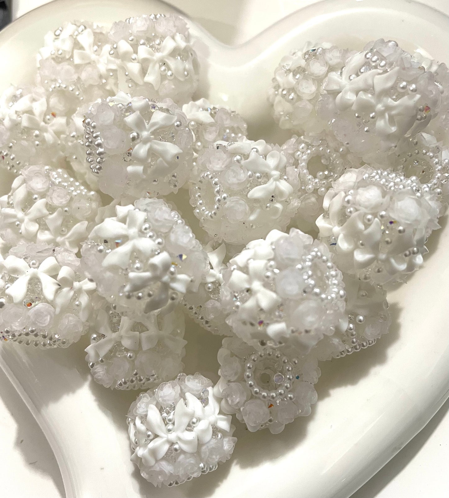 rose flower bead bow pearl bead acrylic bead with bow flower random mix color