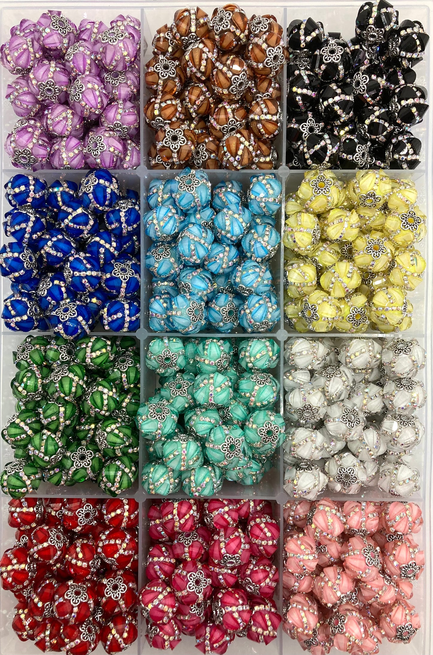 Fancy Beads lantern Pumpkin beads rhinestone Chain beads with metal bead cap flower gasket Beads Random Mix