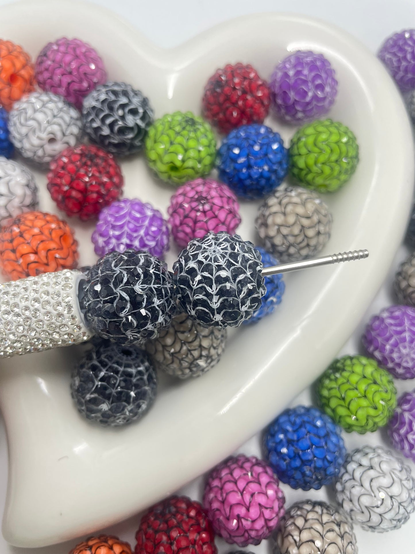 Spider web spider net Halloween bead jelly rhinestone bead  diy bead ,beaded bead beadable bead acrylic bead 20mm