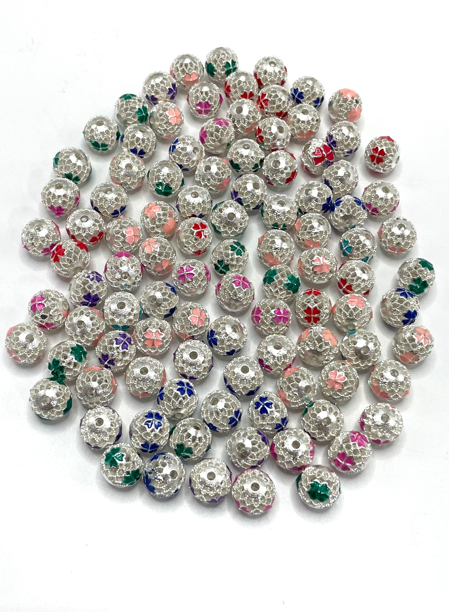 Metal hand-painted beads Painted beads Metal spacer beads Gold and silver patterned beads Random Mix 10mm