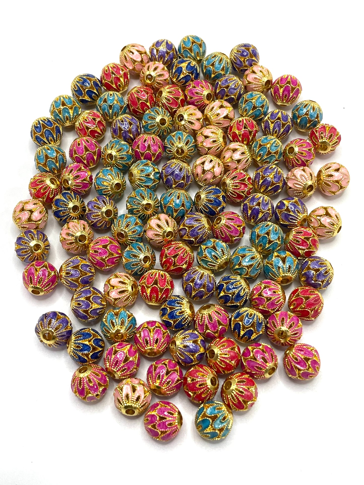 Metal hand-painted beads Painted beads Metal spacer beads Gold and silver patterned beads Random Mix 10mm