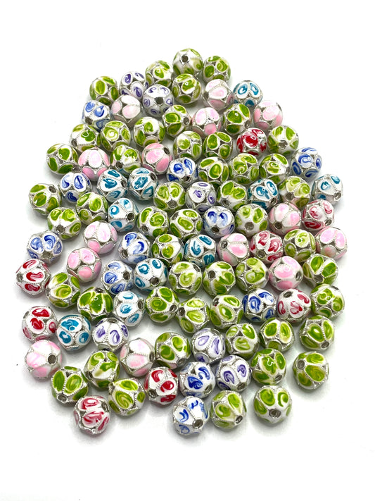 Metal hand-painted beads Painted beads Metal spacer beads Gold and silver patterned beads Random Mix 10mm