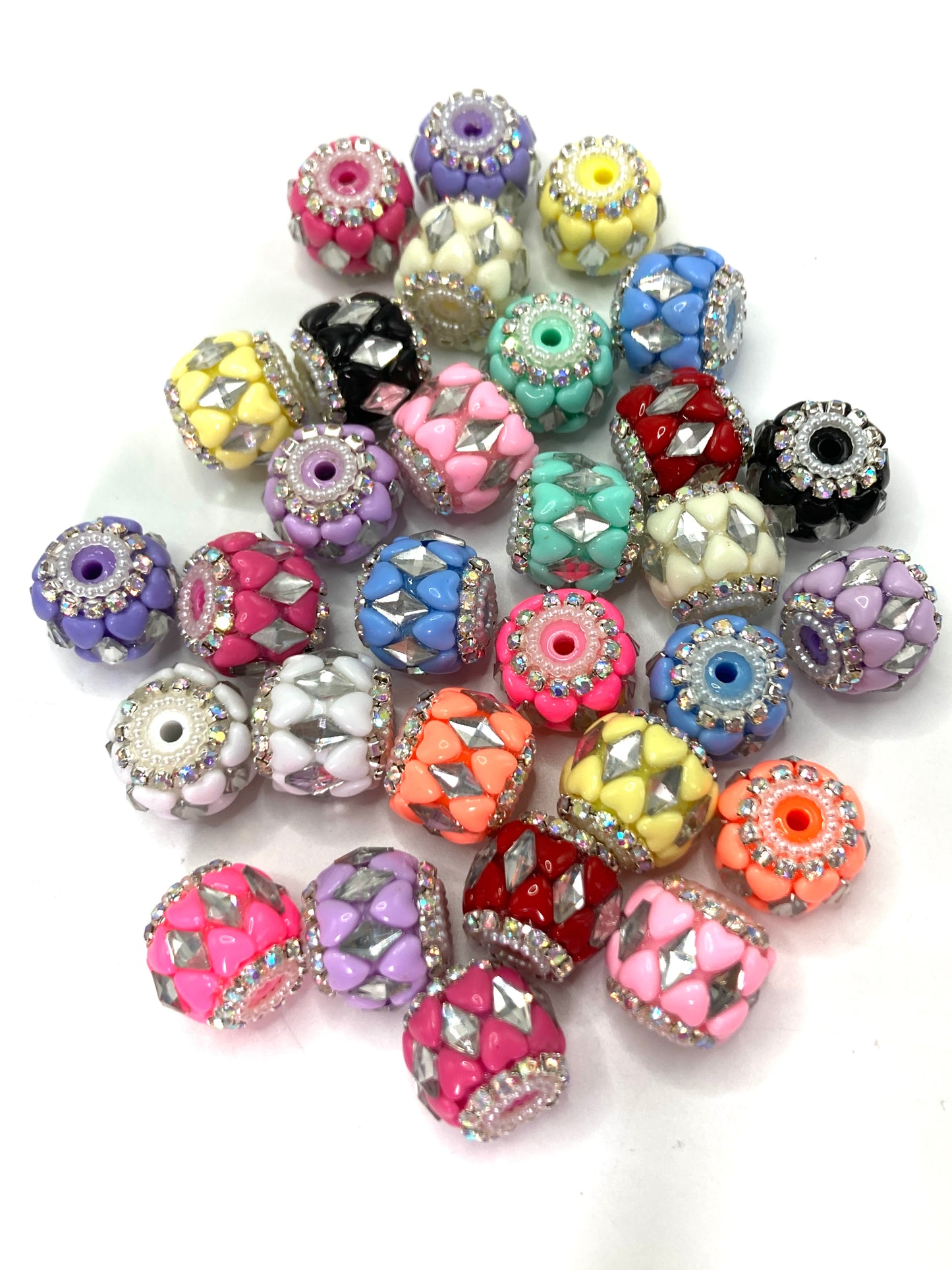 fancy bead craft with chain and pearl and heart shape acrylic,rhombic shape stone ,colored ,random mix 18mm