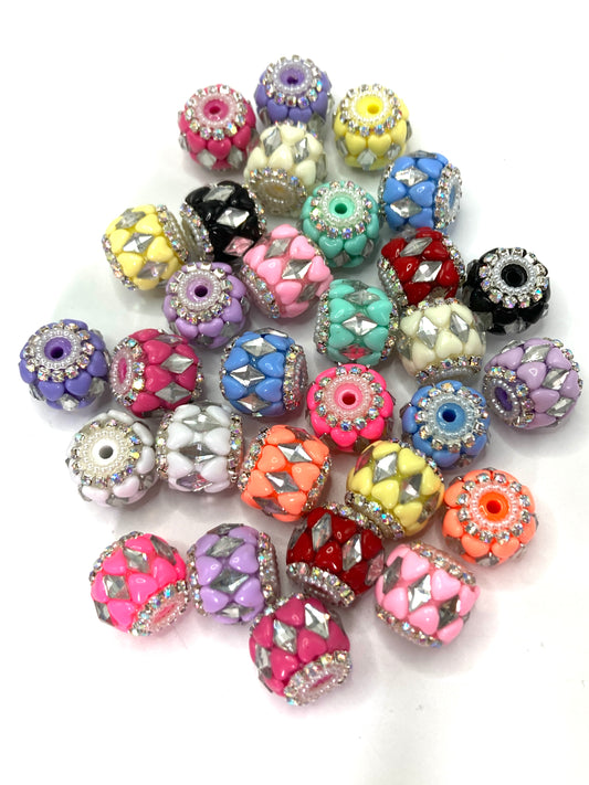 fancy bead craft with chain and pearl and heart shape acrylic,rhombic shape stone ,colored ,random mix 18mm