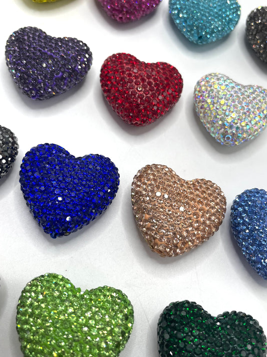 clay rhinstone Clay love Heart bead Valentine's Day Clay and drill beads Random Mix 29mm