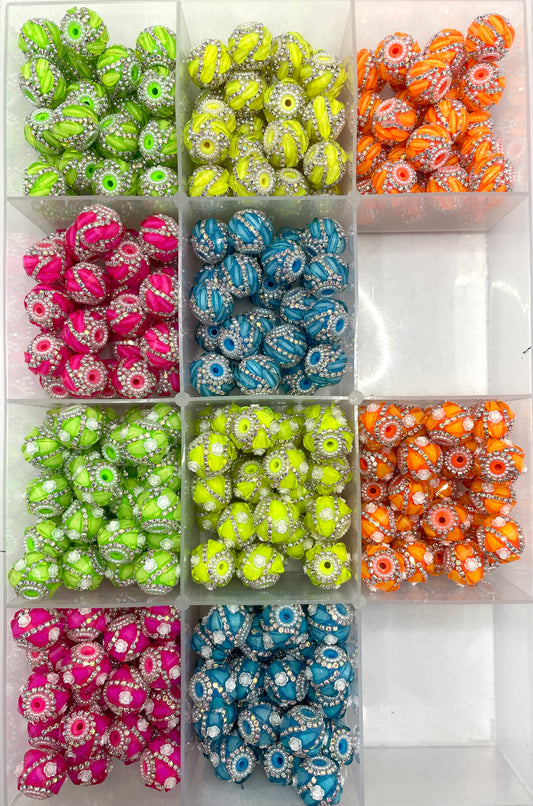neon bead heart bead with pearl and silver chain fancy beads Neon flower beads Random Mix