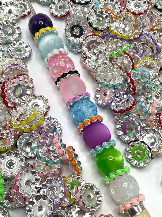 Spacers Colored pearl gasket Interval beads Pearl metal gasket Bordering on silver 16mm