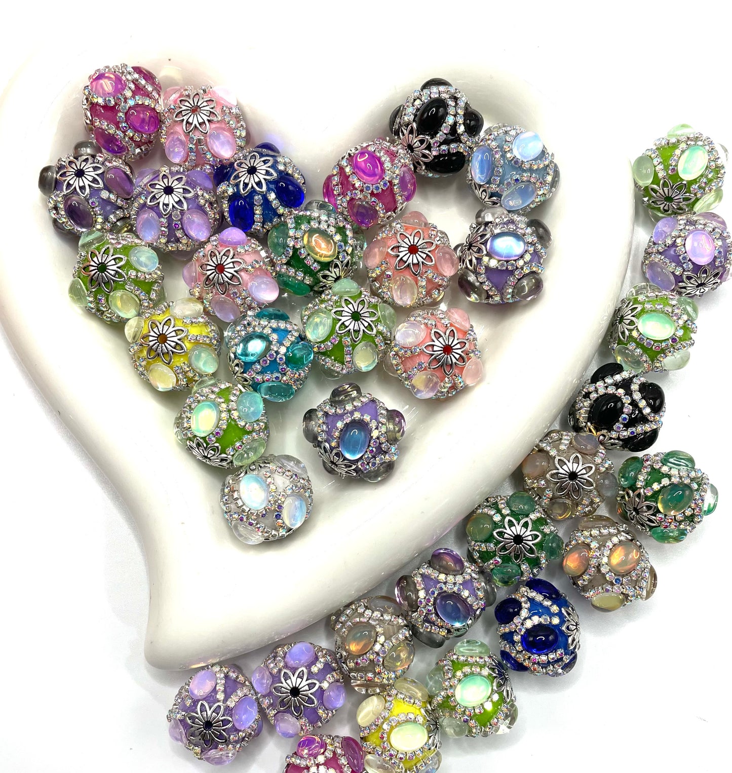 DIY beaded beadable bubble fancy beads ornament with bead cap and rhinestone chain