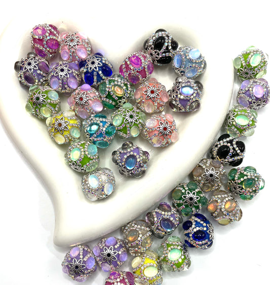 DIY beaded beadable bubble fancy beads ornament with bead cap and rhinestone chain