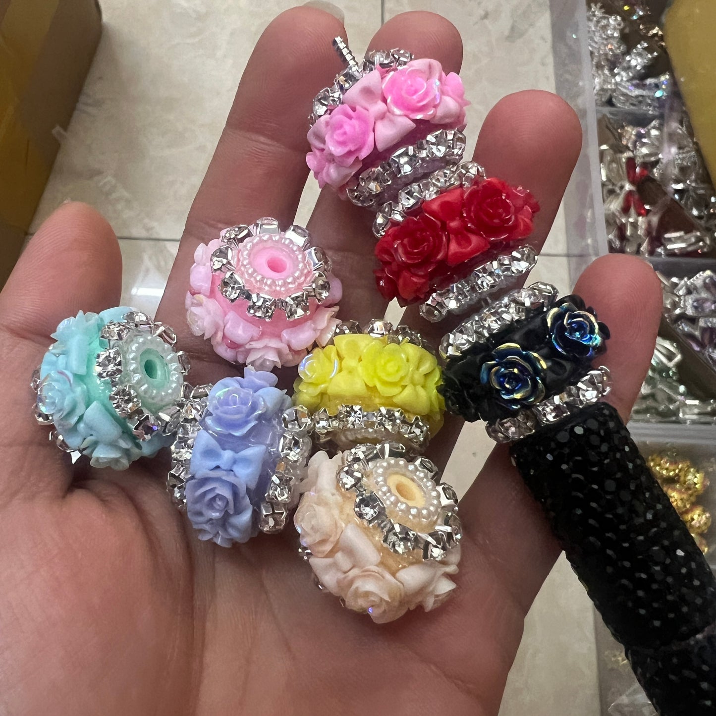 flower with bow fancy bead flower bead