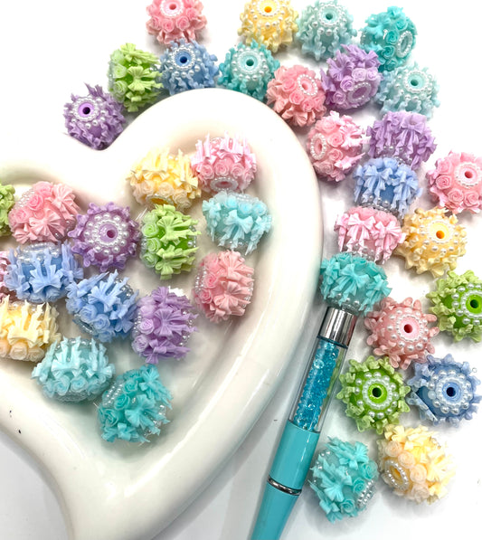 diy fancy flower beads rose flower with bow and pearl colored random mix beaded beadable flower